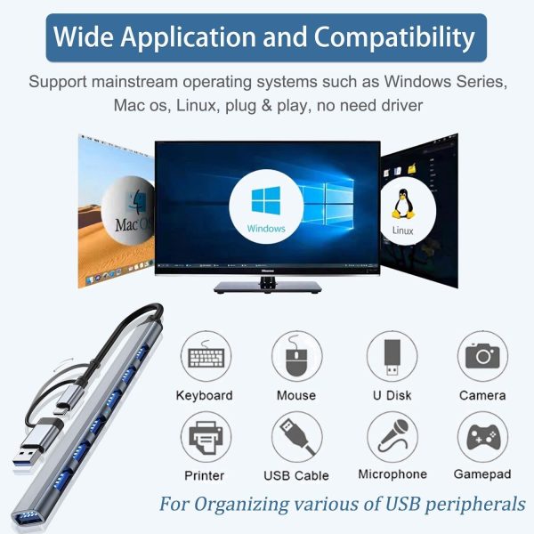 USB Hub 3.0 7 Ports Aluminium USB C to USB 3.0 Hub for MacBook Mac Pro/Mini  iMac Laptop - Image 5