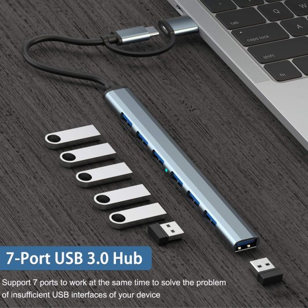 USB Hub 3.0 7 Ports Aluminium USB C to USB 3.0 Hub for MacBook Mac Pro/Mini  iMac Laptop - Image 6