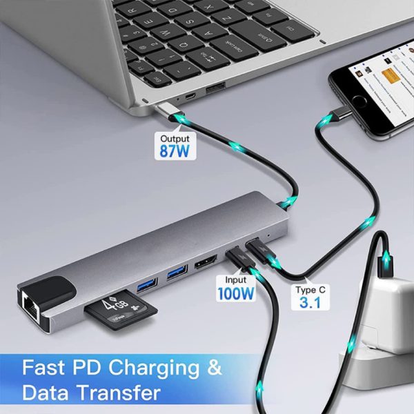 8in1 USB C Adapter 4K HDMI PD USB C Port USB 3.0 RJ45 SD/TF Card Reader Docking Station MacBook Ipad Pro Laptop - Image 5