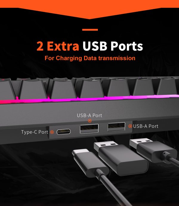 ROYAL KLUDGE RK68 Wireless Hot Swap White 65% Mechanical Keyboard, Red Switch - Image 4