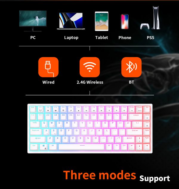 ROYAL KLUDGE RK84 Wireless Hot Swap Black 65% Mechanical Keyboard, Red Switch - Image 2