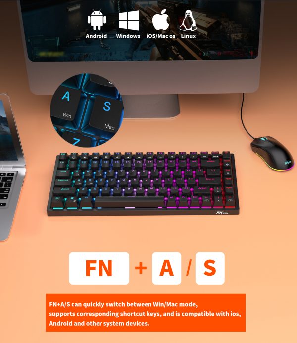 ROYAL KLUDGE RK84 Wireless Hot Swap Black 65% Mechanical Keyboard, Red Switch - Image 7