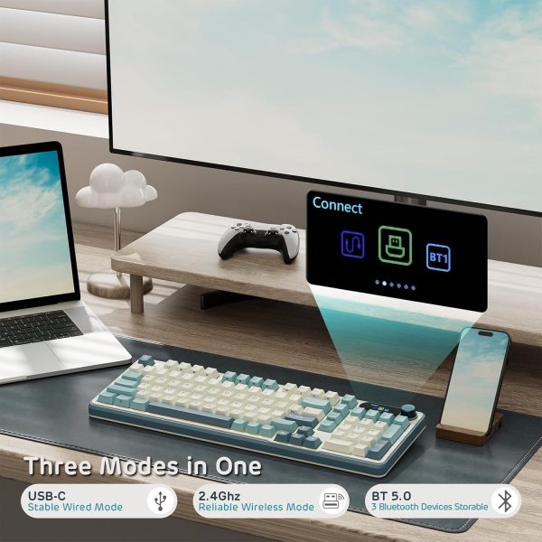 RK ROYAL KLUDGE S98 Mechanical Keyboard w/Smart Display & Knob, Top Mount 96% Wireless Mechanical Keyboard BT/2.4G/USB-C, Hot Swappable, Pale Green Switch 98 Keys - Image 3