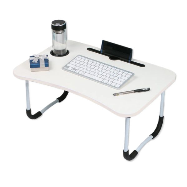 Foldable Desk Laptop Stand Table Bed Computer Study Adjustable Portable Cup Slot(White) - Image 5