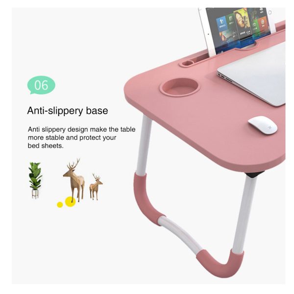 Foldable Desk Laptop Stand Table Bed Computer Study Adjustable Portable Cup Slot(White) - Image 3