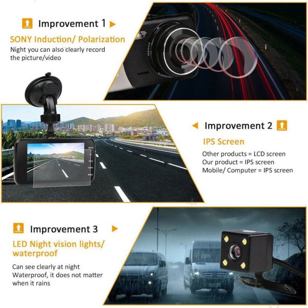 1080P Car Dash Camera Dual Front and Rear Video DVR Recorder Night Vision Kit - Image 9