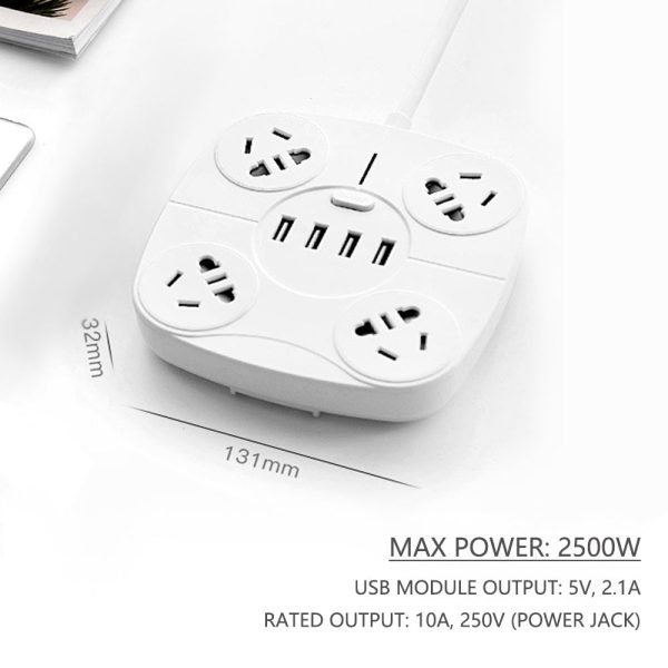 1.8 Metre Power Board with 4 Socket & 4 USB Charging Charger Ports - Image 5