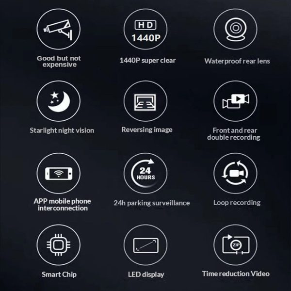1440P WIFI Dash Cam Dual Front and Rear Video DVR Recorder Night Vision Kit - Image 9