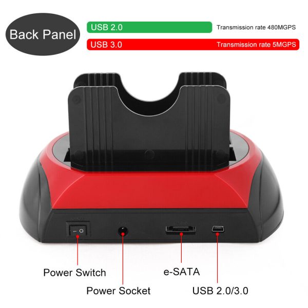 All In One Docking Station USB Dual-Bay Hard Drive 2.5" 3.5" IDE SATA SSD Card Reader - Image 4
