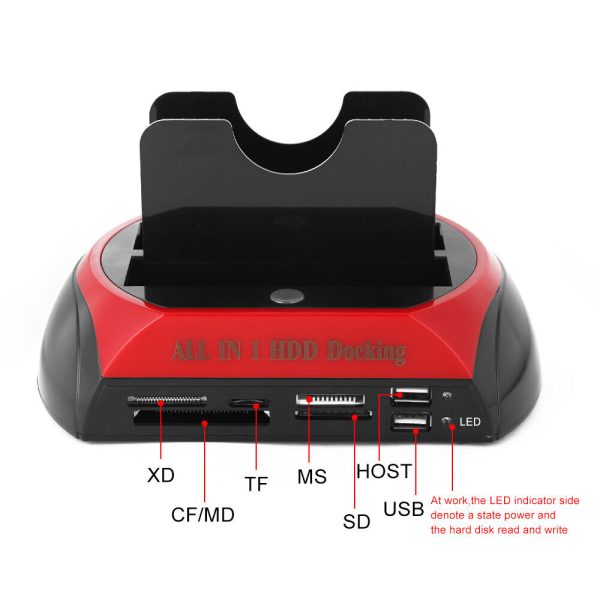 All In One Docking Station USB Dual-Bay Hard Drive 2.5" 3.5" IDE SATA SSD Card Reader - Image 5