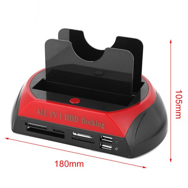 All In One Docking Station USB Dual-Bay Hard Drive 2.5" 3.5" IDE SATA SSD Card Reader - Image 6