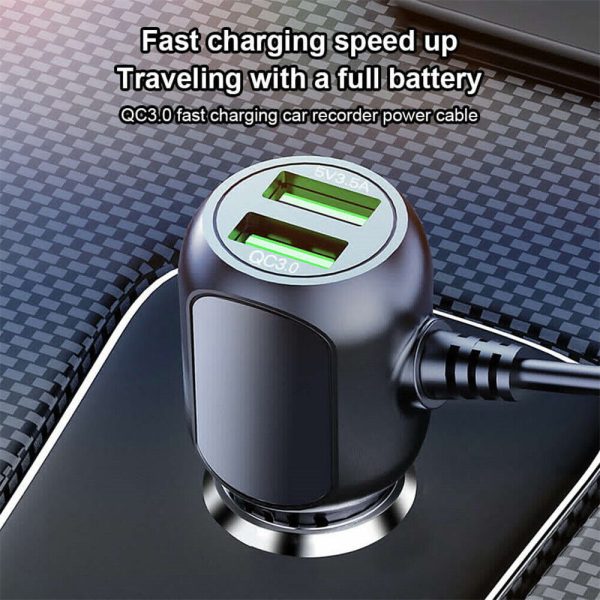 2 in 1 Dash Cam Car Charger Double USB 5V3.5A QC3.0 Fast 3.5M Cable - Image 3