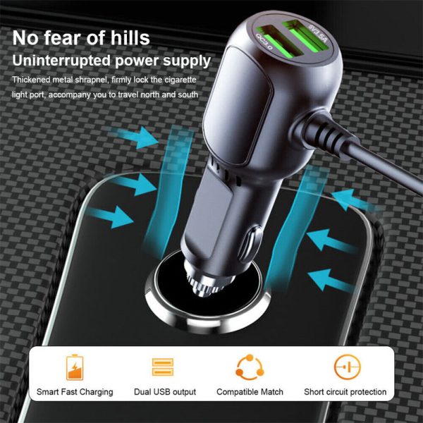 2 in 1 Dash Cam Car Charger Double USB 5V3.5A QC3.0 Fast 3.5M Cable - Image 4