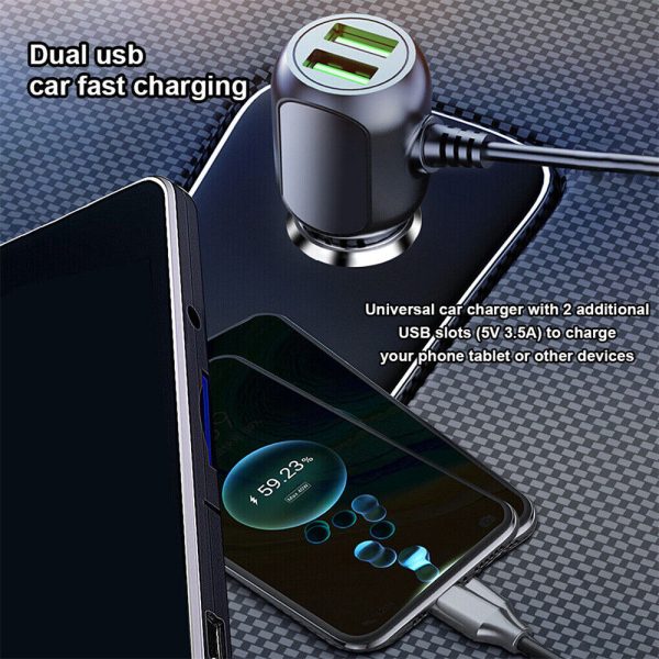 2 in 1 Dash Cam Car Charger Double USB 5V3.5A QC3.0 Fast 3.5M Cable - Image 5