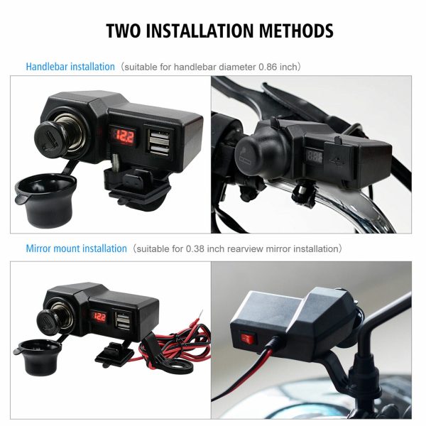 Motorcycle Handlebar Waterproof Dual USB Phone Charger Cigarette Lighter Socket - Image 4