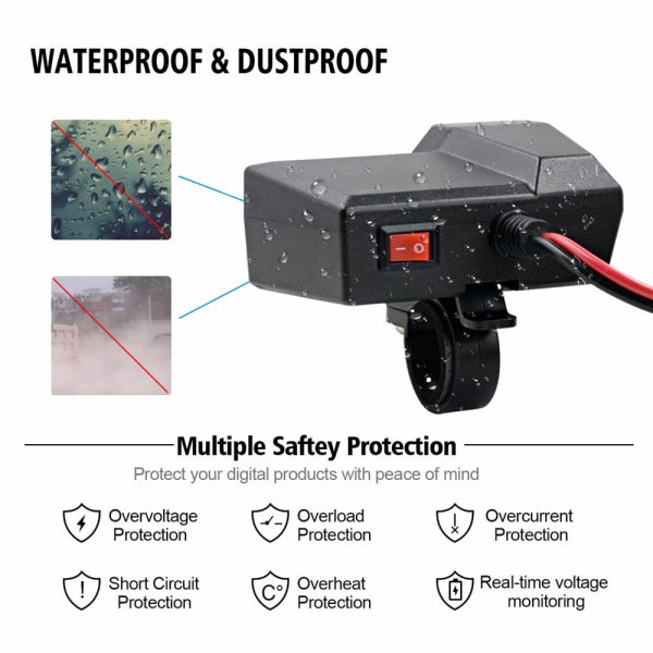 Motorcycle Handlebar Waterproof Dual USB Phone Charger Cigarette Lighter Socket - Image 5