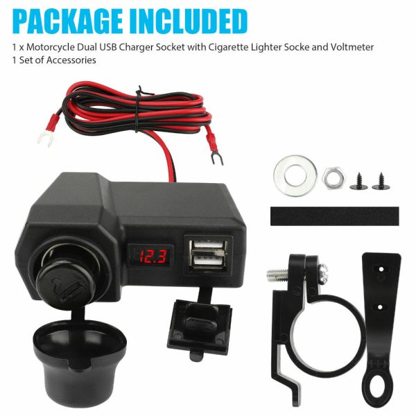 Motorcycle Handlebar Waterproof Dual USB Phone Charger Cigarette Lighter Socket - Image 8
