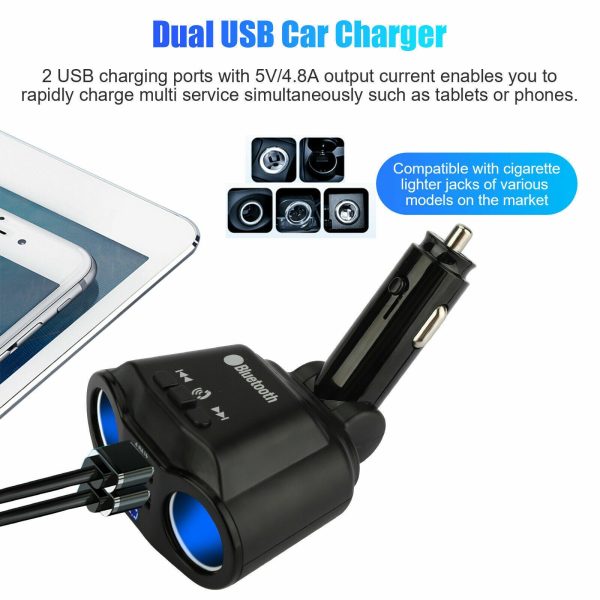 Dual Car Cigarette Lighter Socket Dual USB Charger Adapter Bluetooth5.3 MP3 Player - Image 3