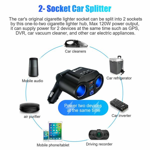 Dual Car Cigarette Lighter Socket Dual USB Charger Adapter Bluetooth5.3 MP3 Player - Image 4