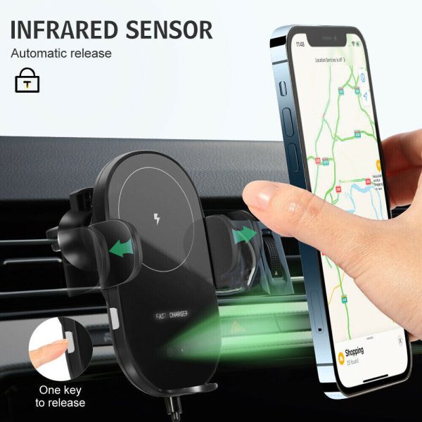 Automatic Clamping 15W Wireless Car Fast Charger Mount 2in1 Car Phone Holder - Image 2