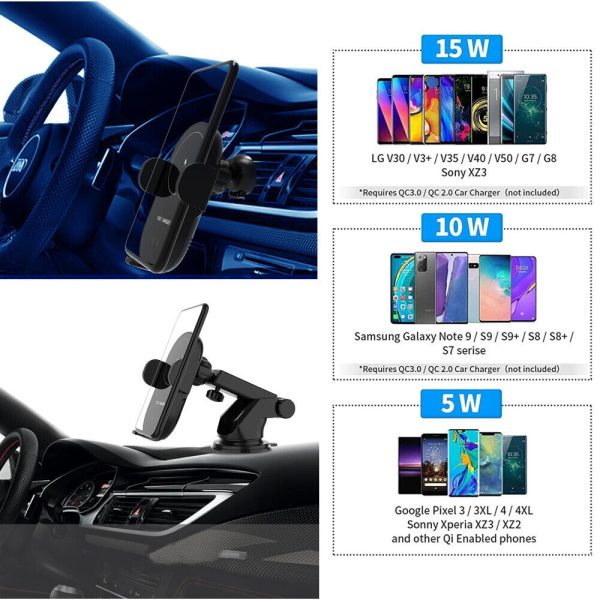 Automatic Clamping 15W Wireless Car Fast Charger Mount 2in1 Car Phone Holder - Image 7