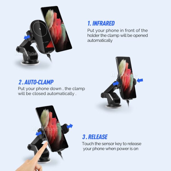 Automatic Clamping 15W Wireless Car Fast Charger Mount 2in1 Car Phone Holder - Image 10