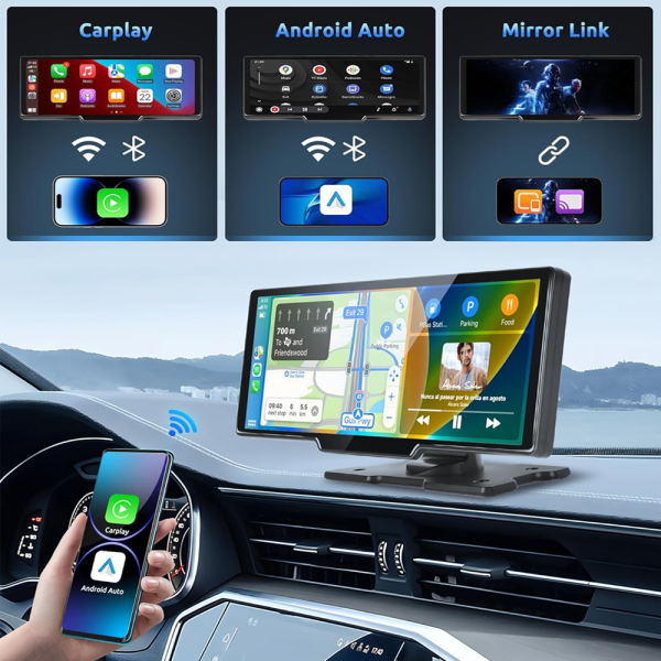 10.26" Wireless Apple Android Carplay Dual Dash Cam Front Rear Camera with 64G Card - Image 2
