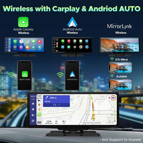 10.26" Wireless Apple Android Carplay Dual Dash Cam Front Rear Camera with 64G Card - Image 3