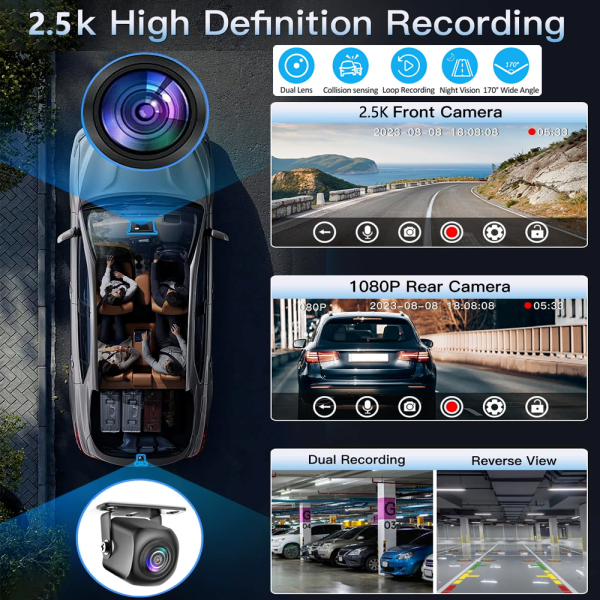 10.26" Wireless Apple Android Carplay Dual Dash Cam Front Rear Camera with 64G Card - Image 4