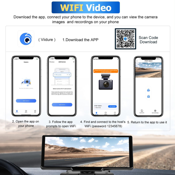 10.26" Wireless Apple Android Carplay Dual Dash Cam Front Rear Camera with 64G Card - Image 8