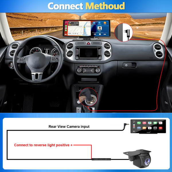 10.26" Wireless Apple Android Carplay Dual Dash Cam Front Rear Camera with 64G Card - Image 9