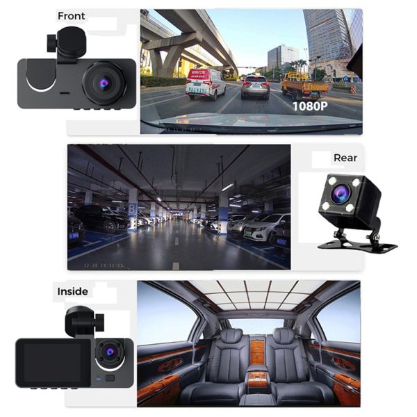 3 Channel Car DVR HD 1080P Vehicle Dash Cam Three Way Camera DVRs Recorder with 32 GB Card - Image 3