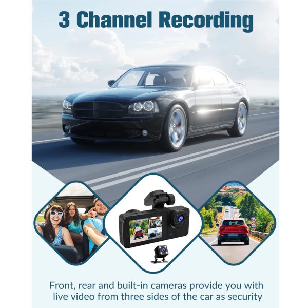 3 Channel Car DVR HD 1080P Vehicle Dash Cam Three Way Camera DVRs Recorder with 32 GB Card - Image 4