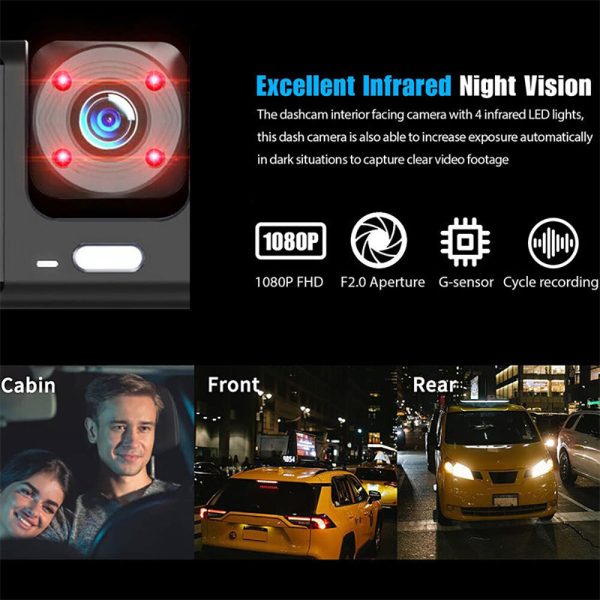 WIFI 3 Channels Dash Cam 1080P Full HD Car Dashcam with Hardwire Kit and 32GB Card - Image 3