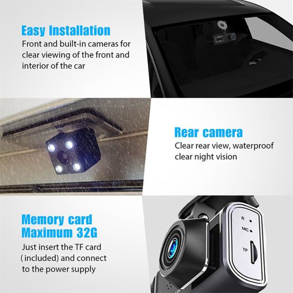 WIFI 3 Channels Dash Cam 1080P Full HD Car Dashcam with Hardwire Kit and 32GB Card - Image 6