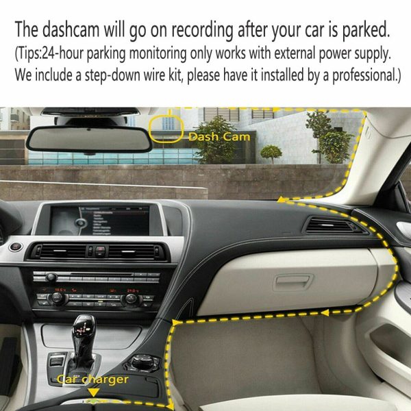 WIFI 3 Channels Dash Cam 1080P Full HD Car Dashcam with Hardwire Kit and 32GB Card - Image 7