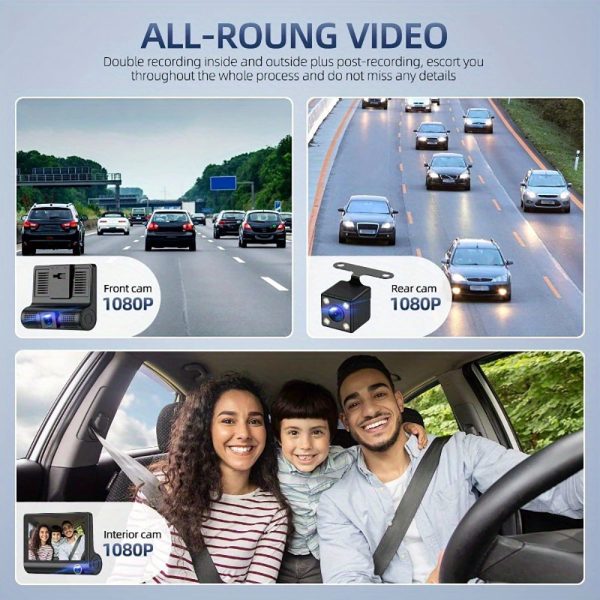 Front and Rear Triple Lens Dash Cam 1080P HD 4-inch touch screen wide-angle lens - Image 2