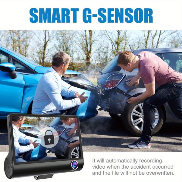 Front and Rear Triple Lens Dash Cam 1080P HD 4-inch touch screen wide-angle lens - Image 4