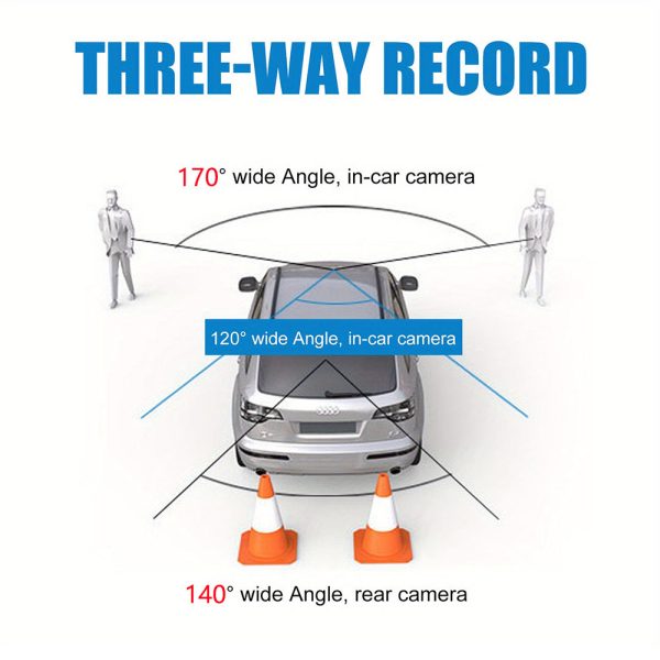 Front and Rear Triple Lens Dash Cam 1080P HD 4-inch touch screen wide-angle lens - Image 6