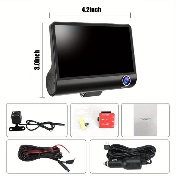Front and Rear Triple Lens Dash Cam 1080P HD 4-inch touch screen wide-angle lens - Image 8