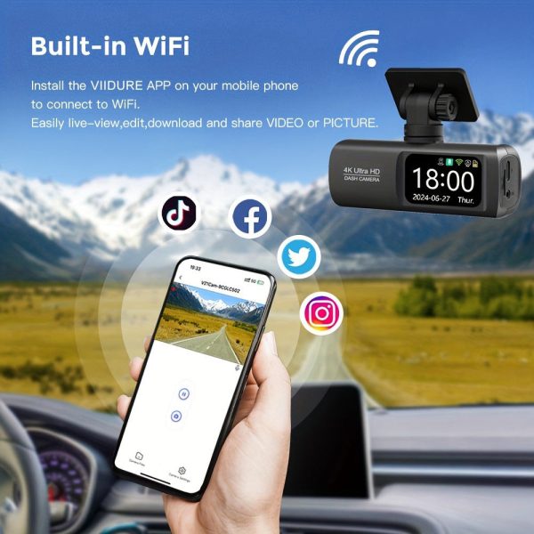 4K Front and Rear Dual Dash Cam WiFi GPS Car Camera with 64GB SD Card - Image 4