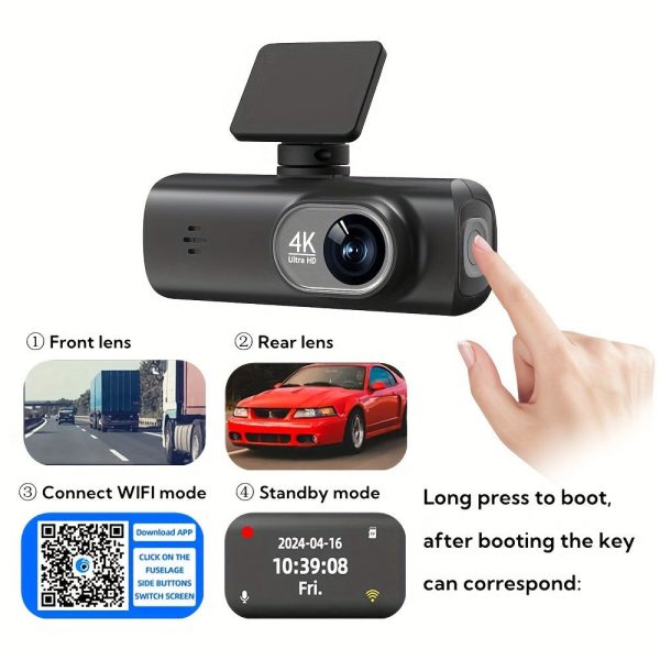 4K Front and Rear Dual Dash Cam WiFi GPS Car Camera with 64GB SD Card - Image 7