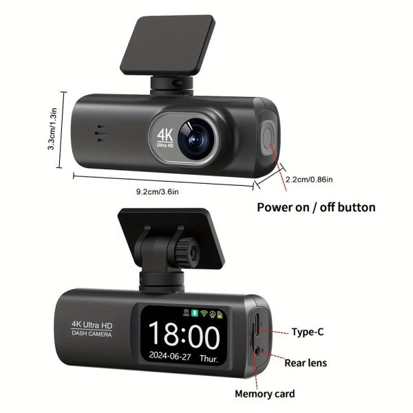 4K Front and Rear Dual Dash Cam WiFi GPS Car Camera with 64GB SD Card - Image 8