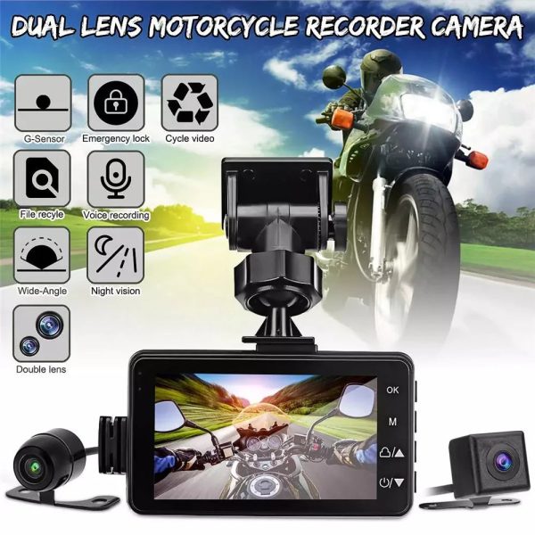 3inch LCD HD Dual Camera Motorcycle DVR Video Driving Recorder With 32G Card - Image 2