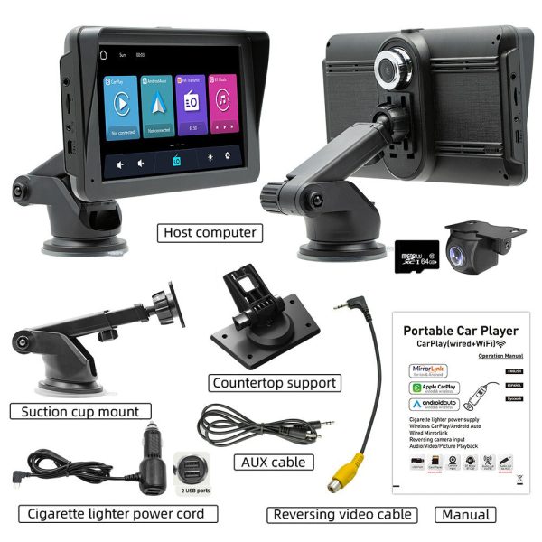7" IPS HD Touch Screen Apple Android Carplay with Dual Dashcam 64G Card - Image 2