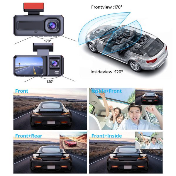 Front and Rear Triple Lens Dash Cam 1080P HD Three-Lens Driving Recorder Reversing Visual Recording - Image 10
