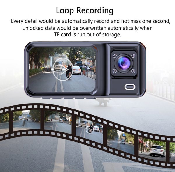 Front and Rear Triple Lens Dash Cam 1080P HD Three-Lens Driving Recorder Reversing Visual Recording - Image 2
