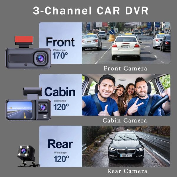 Front and Rear Triple Lens Dash Cam 1080P HD Three-Lens Driving Recorder Reversing Visual Recording - Image 5