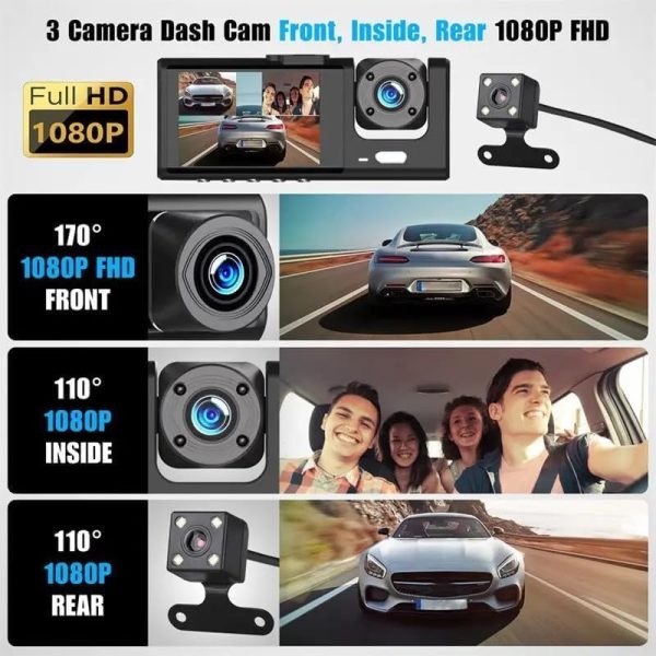 WIFI 3 Channels Dash Cam 1080P Full HD Car Dashcam Comes with Free 32GB Card - Image 3