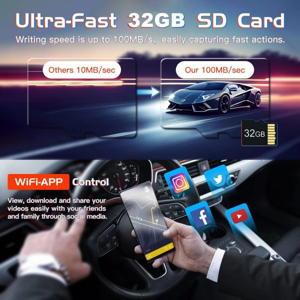 WIFI 3 Channels Dash Cam 1080P Full HD Car Dashcam Comes with Free 32GB Card - Image 4